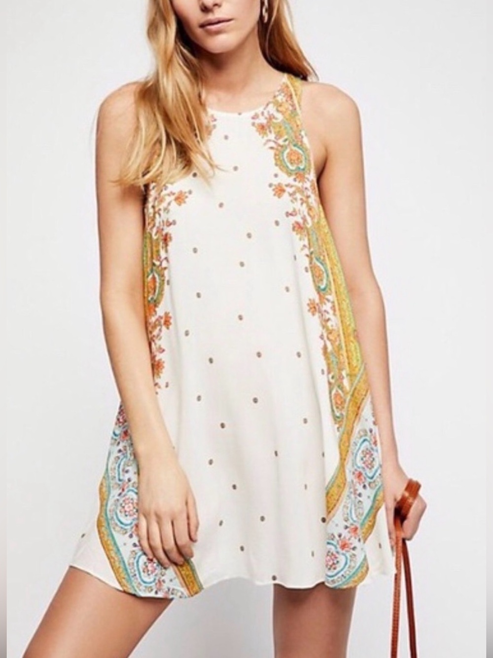 Free People white  with black polka dots Trim Mini Dress